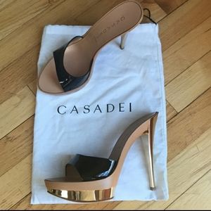 Casadei Black Patent Platform Mule Heels, 9